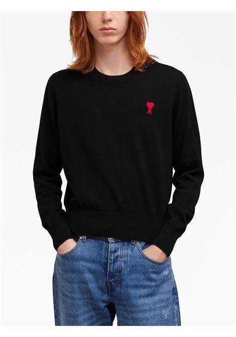 Black logo-embroidered jumper - men AMI PARIS | BFHKS111KN0025001